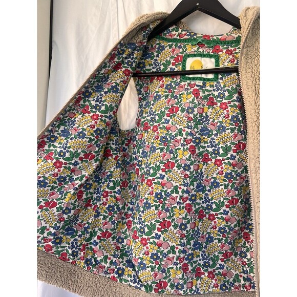 MINI BODEN SHERPA FLEECE VEST Girls Size 11-12Y Hooded Floral Lining Full Zip - Picture 6 of 9